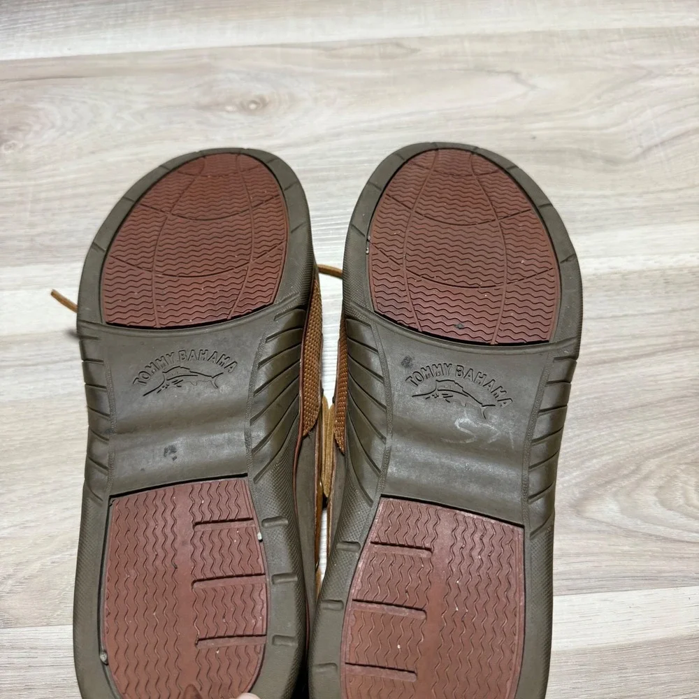 Tommy Bahama Boat Shoes Mens 12 Brown Olive Leather Suede TB-266 Loafers‎ Casual